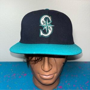 Seattle Mariners Hat Fitted Cap 7 1/8 Blue On Field New Era Mens Baseball Cap